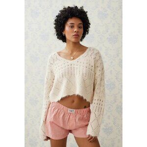 URBAN OUTFITTER'S Women's Open Stitch Jumper Knit Soft Fuzzy Long Sleeve size SM
